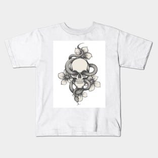 Skull with Snake and Flowers Kids T-Shirt